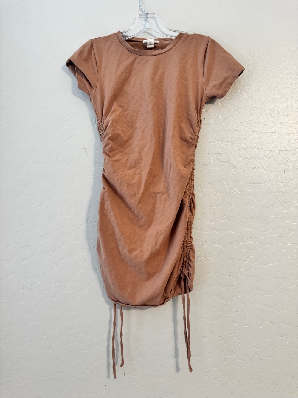 👗Like new🌸FULL TILT Brown Bodycon Dress Ruched Drawstring Crew Neck Short Sleeve